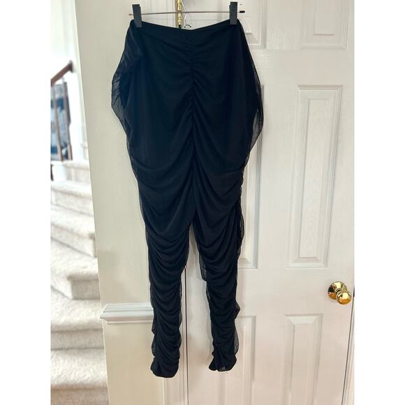 PrettyLittleThing Black Mesh Ruched Full Length Legging - Picture 2 of 7